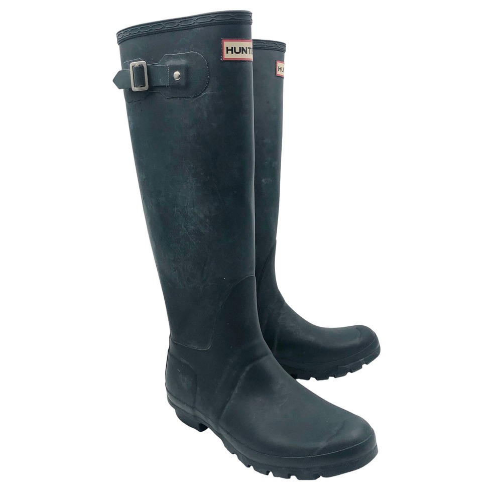 Hunter Boots Womens 8 Original Classic Tall Rain Navy Blue Matte Waterproof